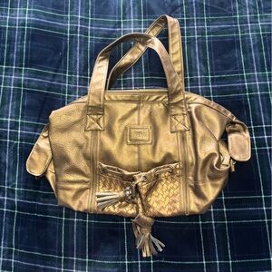 Y2k Billabong gold\bronze leather duffle bag purse w/anchor patterned interior